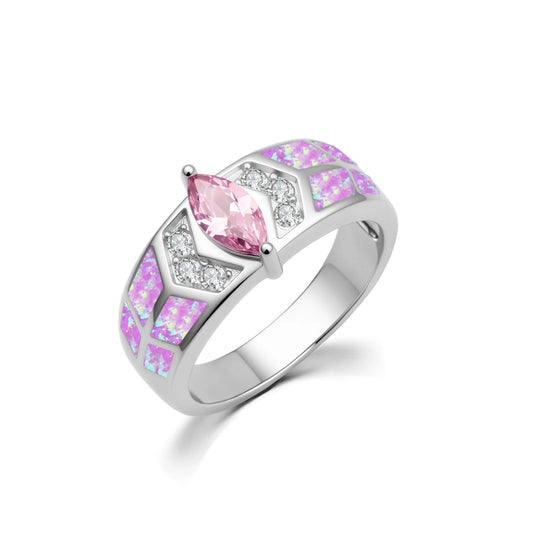 Rhombus Opal Twisted Ring | Iridescent Gem Inlay Band | Nature-Inspired Fashion Jewelry for Women Trendy Wear