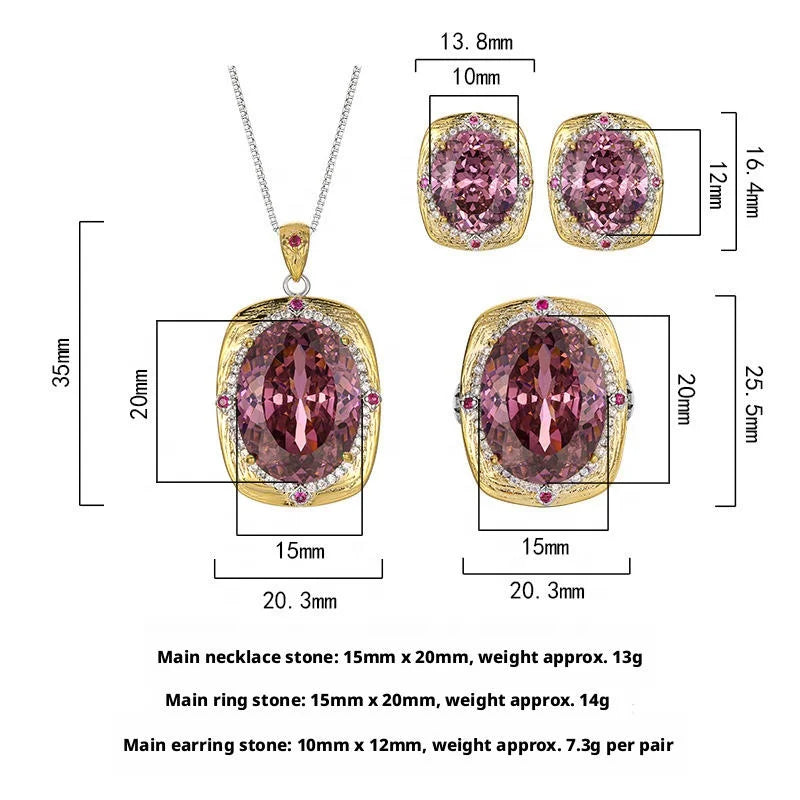 Gemfiori New Vintage Royal Amethyst Elegant Jewelry Cushion Cut Purple Gem Halo Pendant Necklace Earrings Ring Luxury Party Gifts for Her