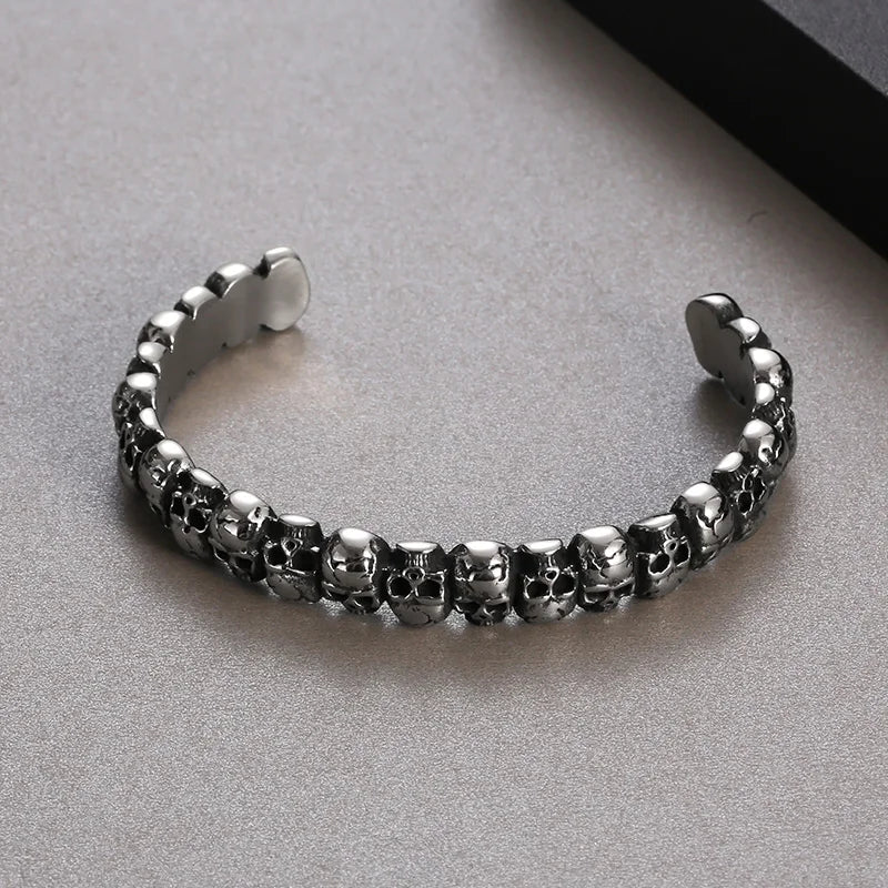 KALEN Men Fashion Stainless Steel Punk Skulls Cuff Open Bangle Bracelet