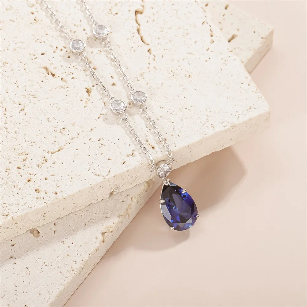 ArtistA Abiding Delicate 925 Sterling Silver Bubble Bead Decoration Lab Grown Sapphire Charm Pendant Necklace Link