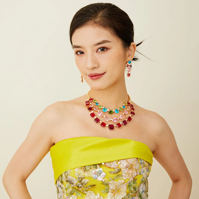 Women's Brass Zircon Necklace Multi-layered Color Classic High-end Style for Weddings and Engagement Parties