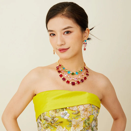 Women's Brass Zircon Necklace Multi-layered Color Classic High-end Style for Weddings and Engagement Parties