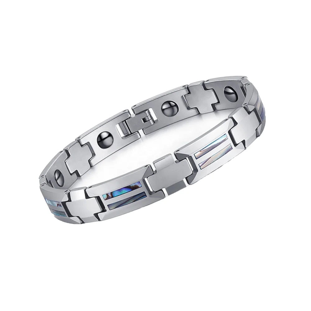 Men's Tungsten Steel Ceramic Dropstick Bracelet with Wood Shell Fashion Popular Stainless Steel Bracelet for Gift Wedding Party