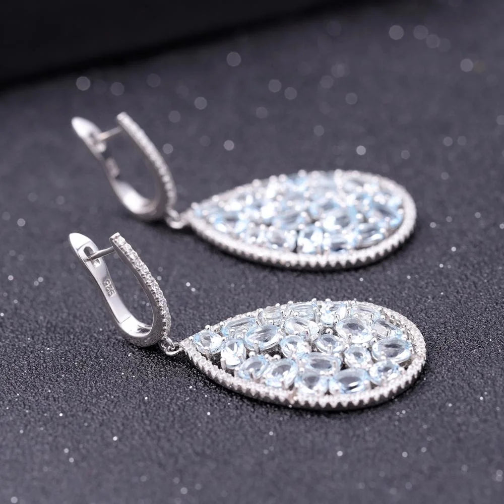 ArtistA A852 Abiding Factory Dainty 925 Silver Pear Waterdrop Shape Fancy Oval Cut Natural Sky Blue Topaz 3 Piece Jewelry Set