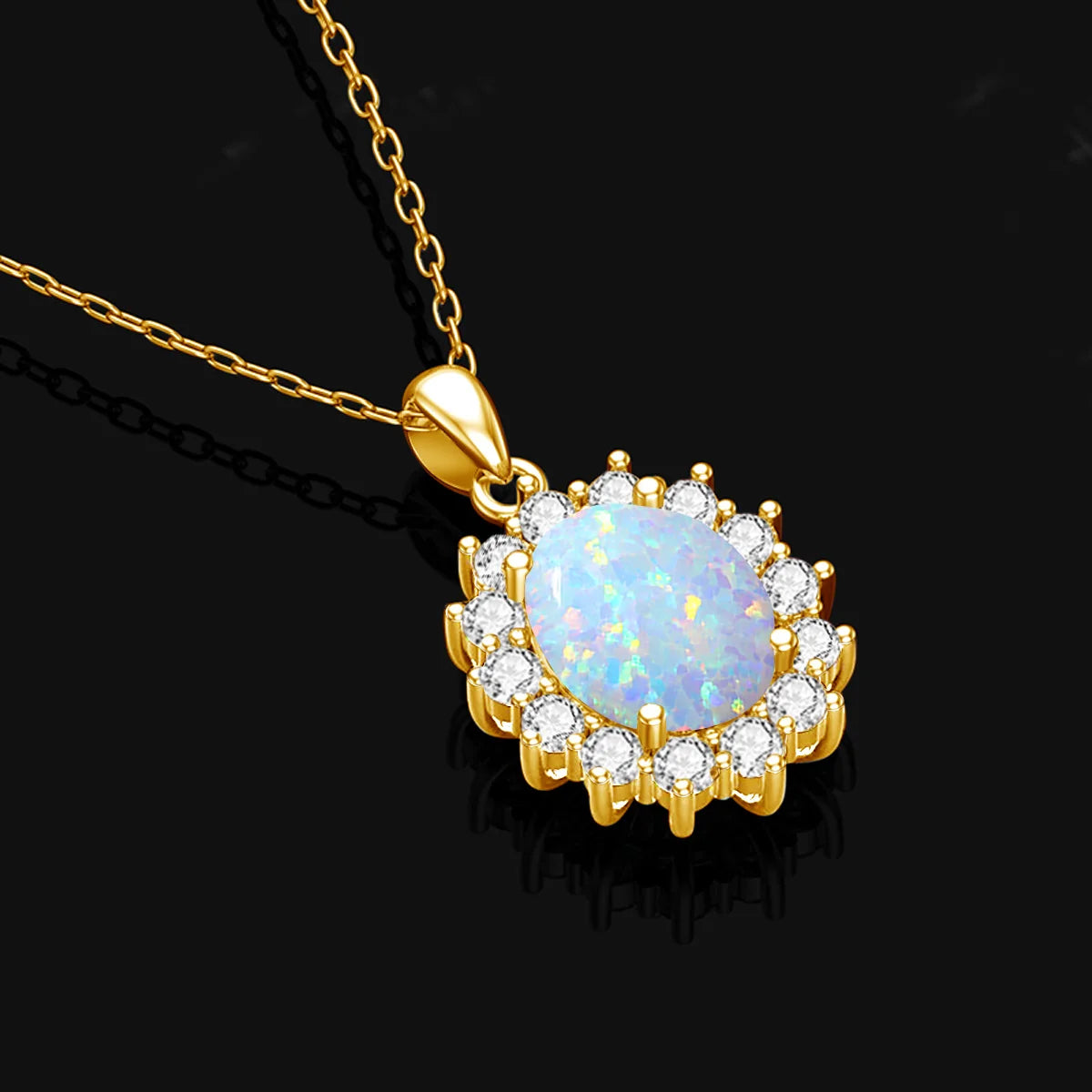 ArtistA 18K Gold Plated Opal Jewelry Sets Classic Princess Diana Style Ring Stud Necklace Wedding Silver Jewelry Set