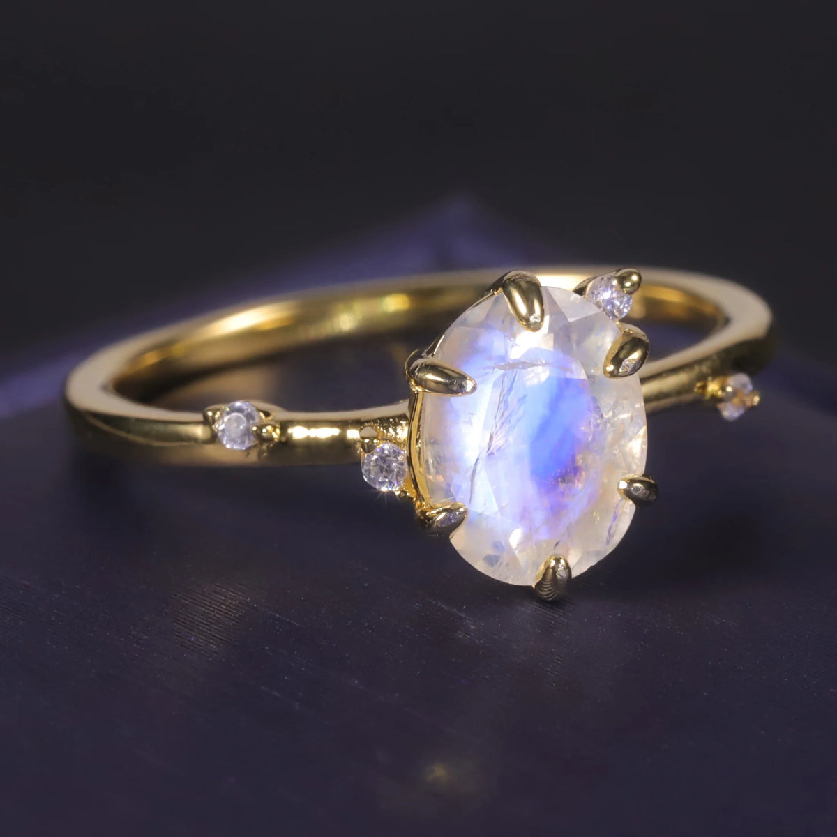 ArtistA OL1041 Abiding Six Prong Faceted Gemstone Milky Blue Moonstone Natural Stone Sterling Silver Wedding Rings