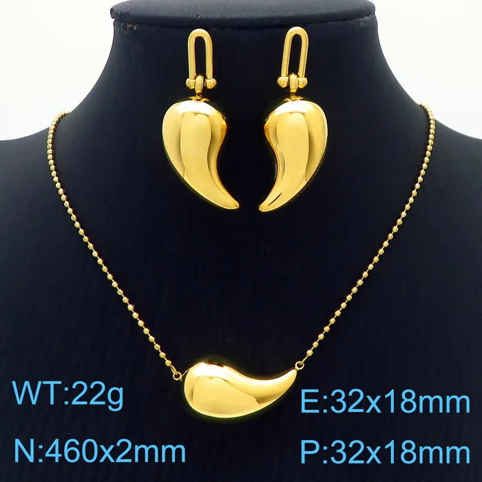 REBEL High-quality Fashion Chubby Water Drop Stainless Steel Hollow Earrings Necklace Charm Temperament Jewelry Set