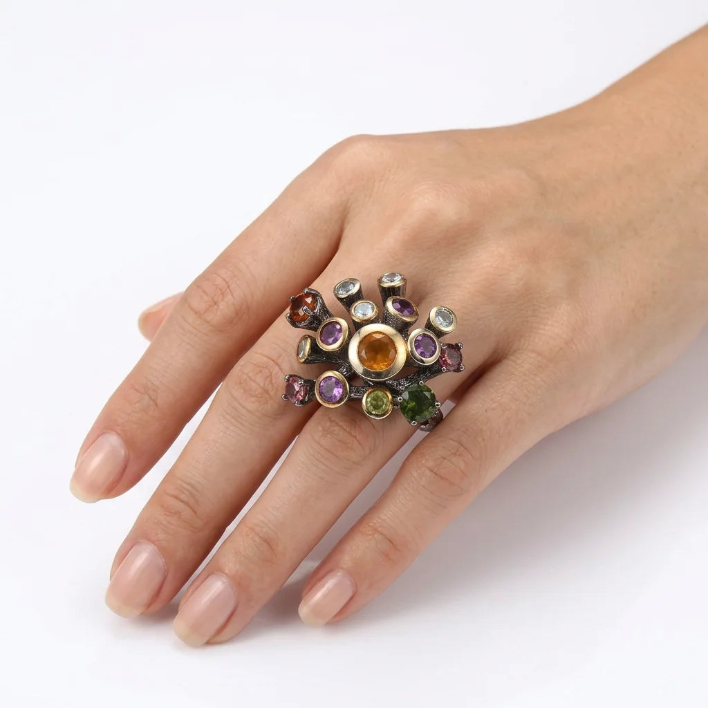 Colourful Stone 925 Silver Antique Ring Wholesale