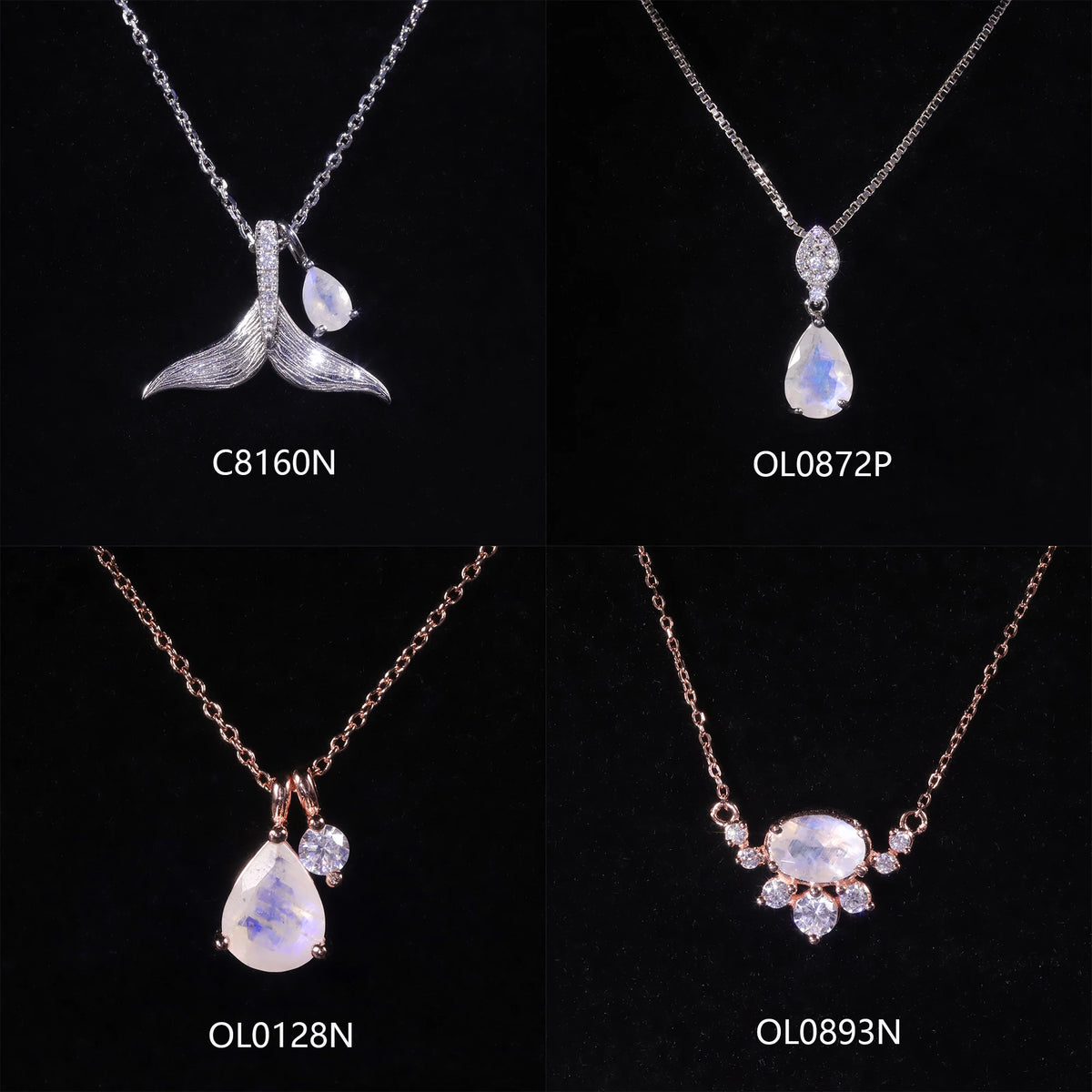 ArtistA Abiding Simple Vintage Faceted Pear Oval Rainbow Blue Moonstone Pendant Necklace 925 Silver Women Jewelry Necklace