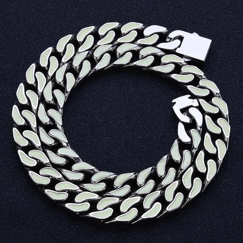 Hip Hop 12mm Colorful Oil Drop Stainless Steel Cuban Chain Niche Necklace Bracelet For Men