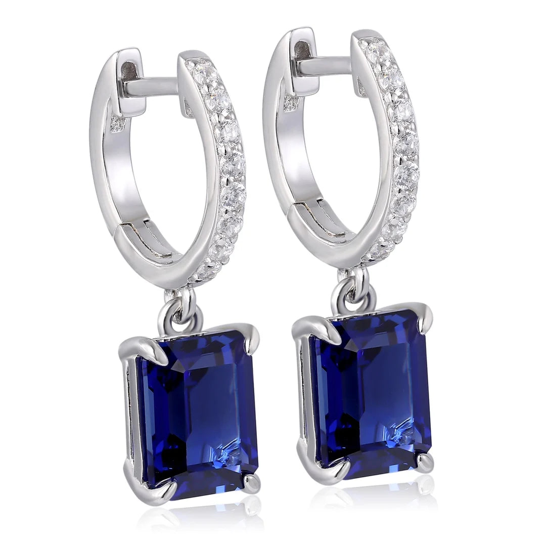 Gemfiori Classic 925 Sterling Silver Rhodium Plated Pendant Earrings with Lab Grown Emerald Cut Stones Women's Gift