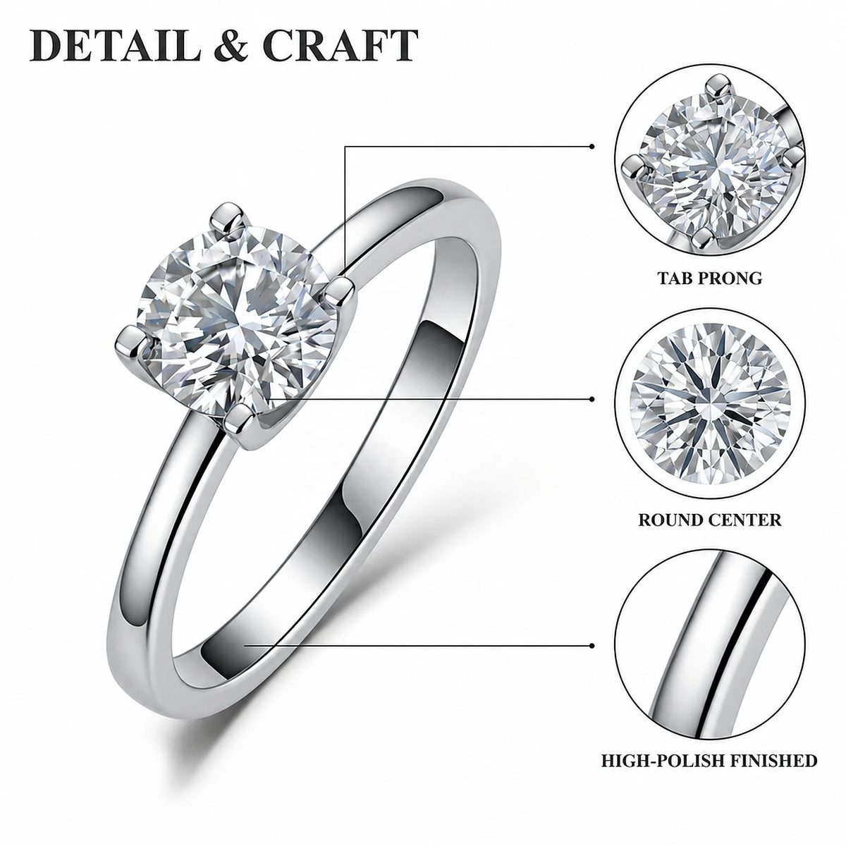 Gioiellieri Classic 4 Prong Round Brilliant Lab Grown Diamond Ring 1CT D VVS1 VVS2 9K 10K 14K 18K Gold Women Fine Fashion Jewelry