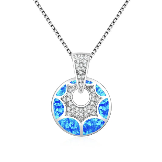 Artisan Blue Opal Pendant - Silver Plated Round Hollow CZ-Embedded Jewelry for Women Wholesale