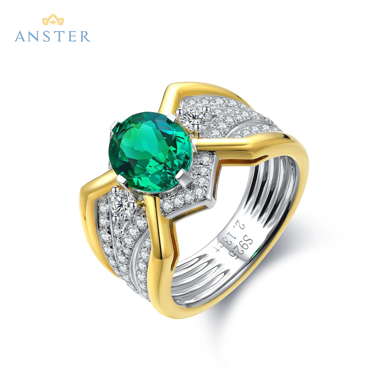 Gemfiori Elegant Men's Sterling Silver 925 Ring Men Rings Lab Grown Sapphire Emerald Diamond Inlay Christmas & Father's Day Gift for Him