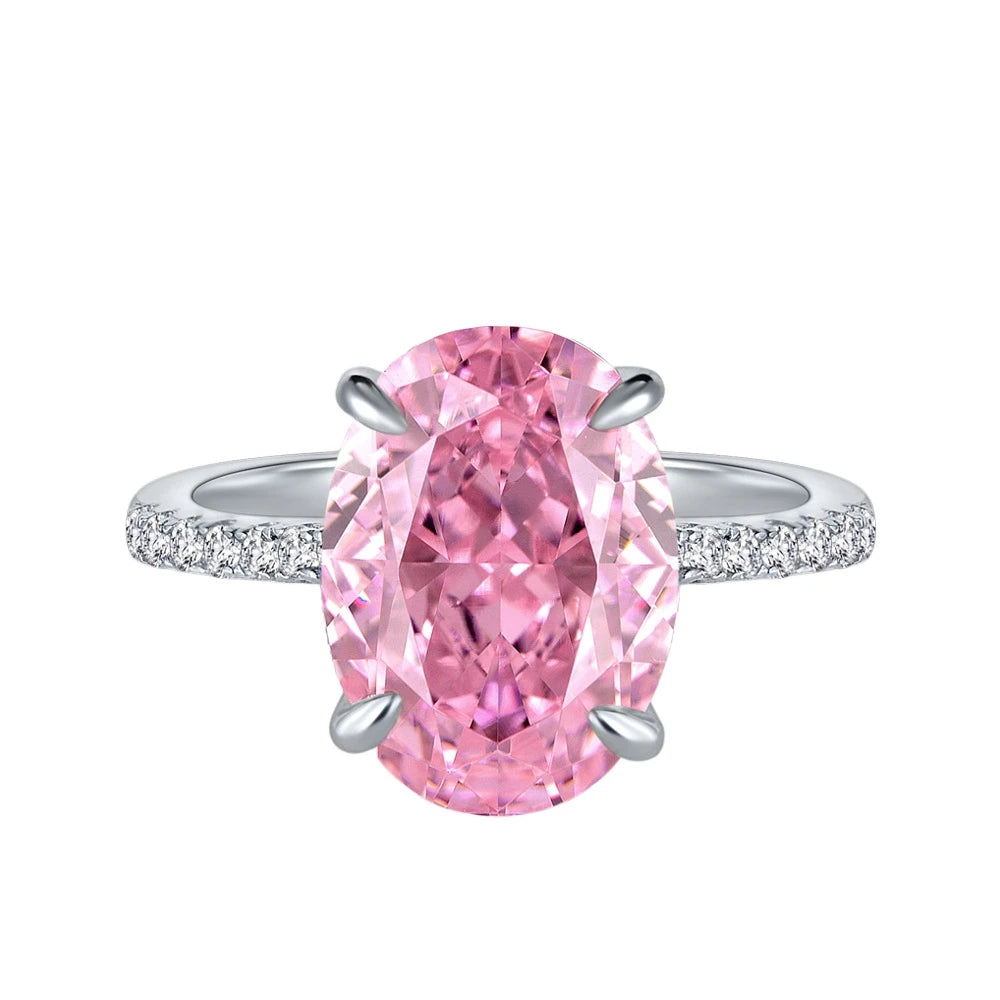 MuShan Jewelry Factory New 4 Carat Women Ring in Pink Egg Shape 925 Silver Ring 9*13 Shining Ice Flower Cut Pigeon Egg Style