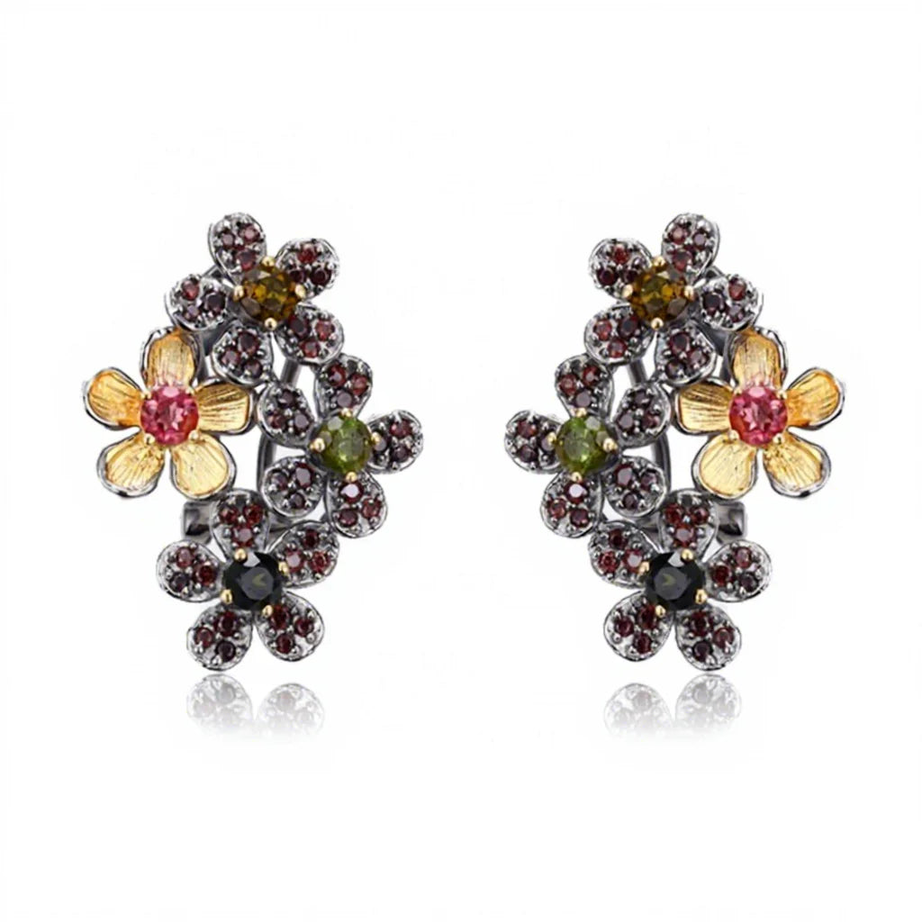 Italy Handmade Flower 925 Sterling Silver Women Earrings with Gold Plated