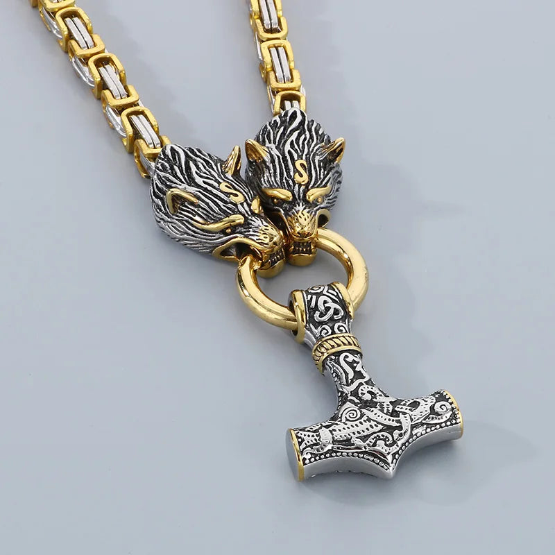 REBEL VIKING Nordic Wolf Head Pendant – 316L Stainless Steel Men's Gold & Silver Punk Charm