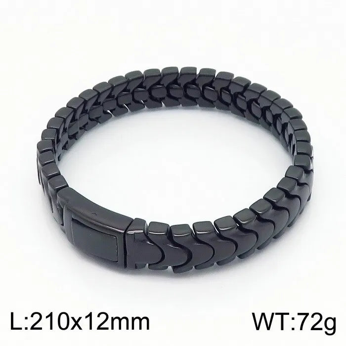 REBEL Fashion Hip Hop Style Jewelry Stainless Steel Geometric Pattern Chain Bracelet for Men