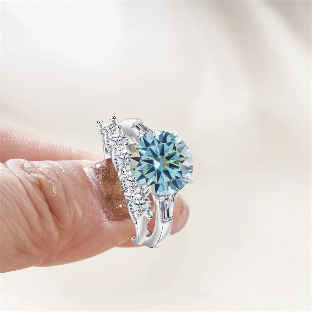 Saudi Arabia Silver Rings with Luxury S925 Sterling Silver Jewelry 6.5carat Gra Certificate Moissanite Ring Set Birthday Gift
