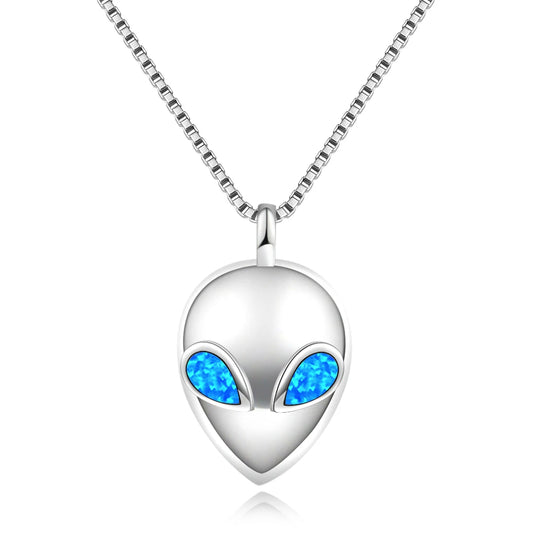TikTok & Ins Fashionable Sporty Gold Plated Brass Alloy Christian Alien Shape Opal Pendant Necklace with Link Chain for Party