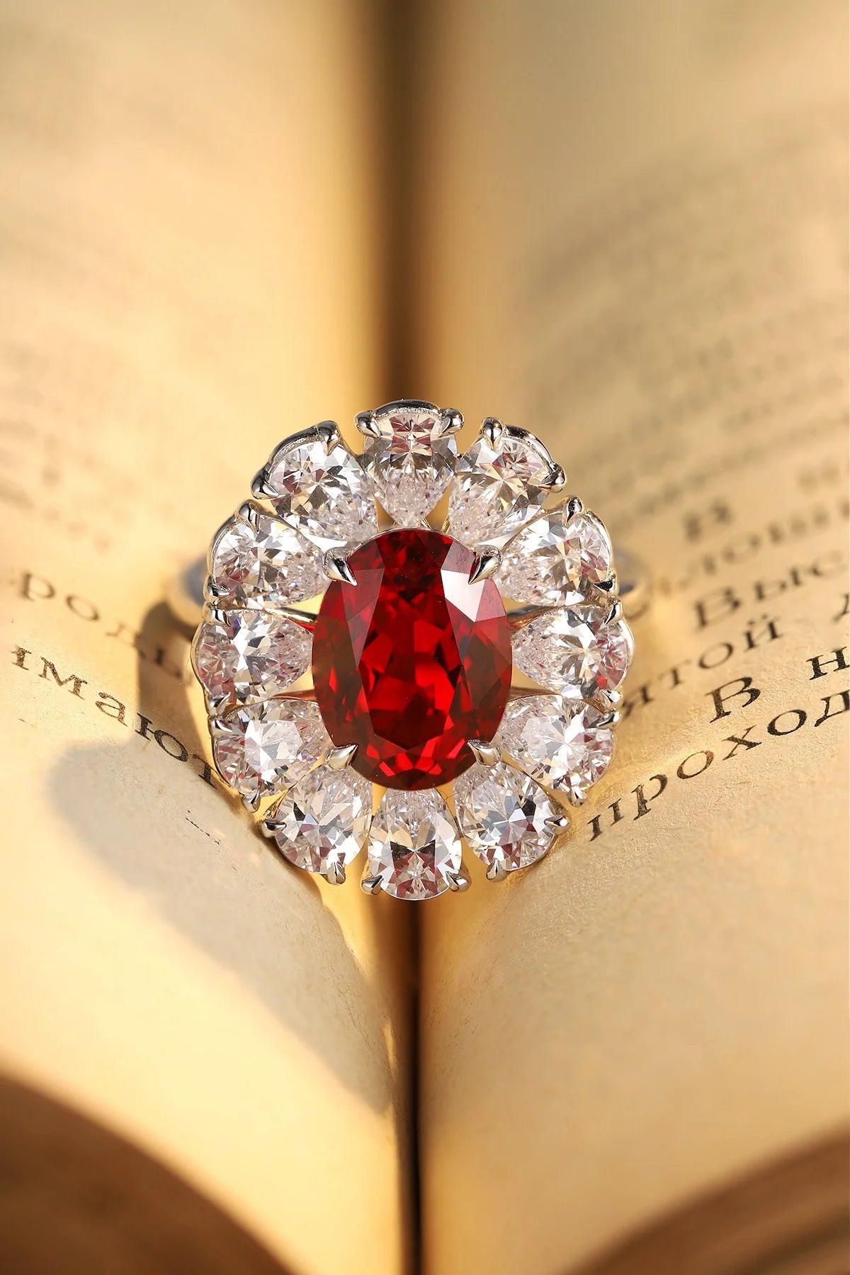 Gemfiori Anster Lab Made Diamonds and Ring S925 Sterling Silver Oval Cut Lab Created Ruby Women Ring