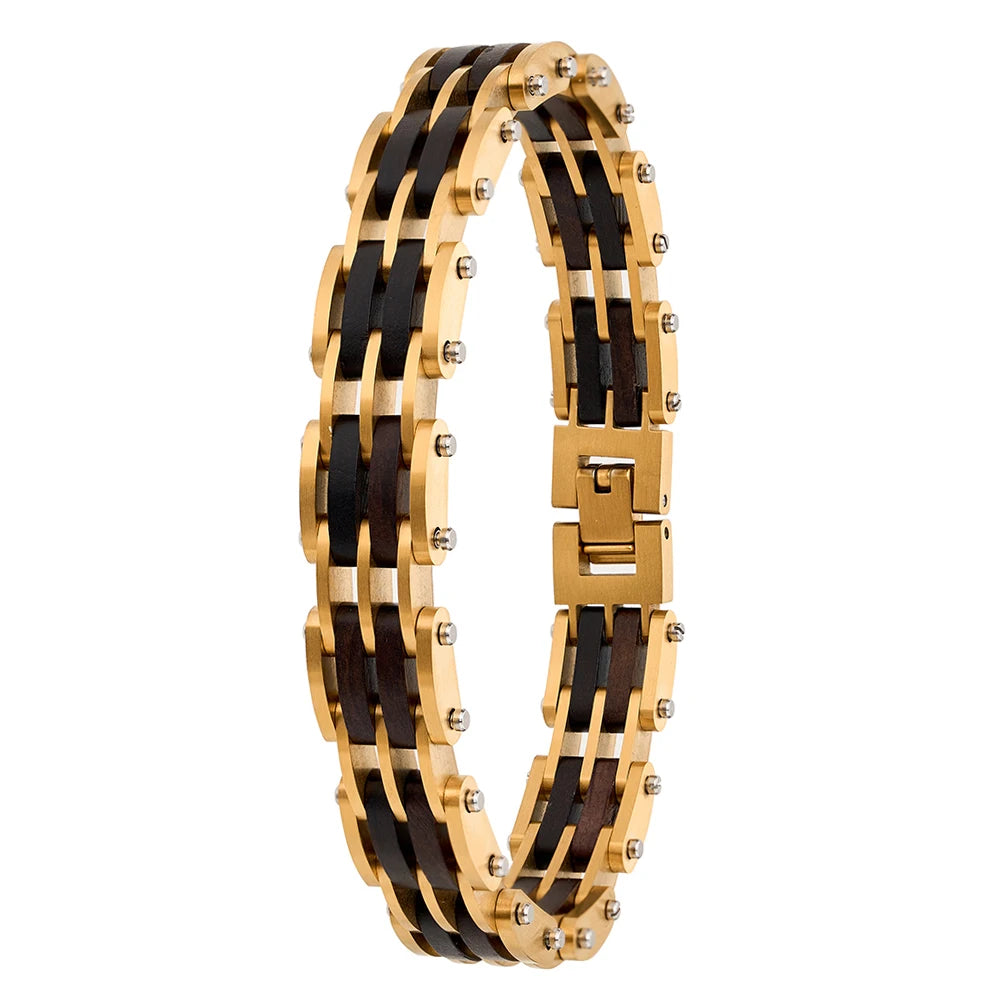 REBEL Luxury Wooden Unisex Stainless Steel Chain Bracelet Vintage Black Zinc Plated Custom Logo Engraving Handmade Fashion Jewelry