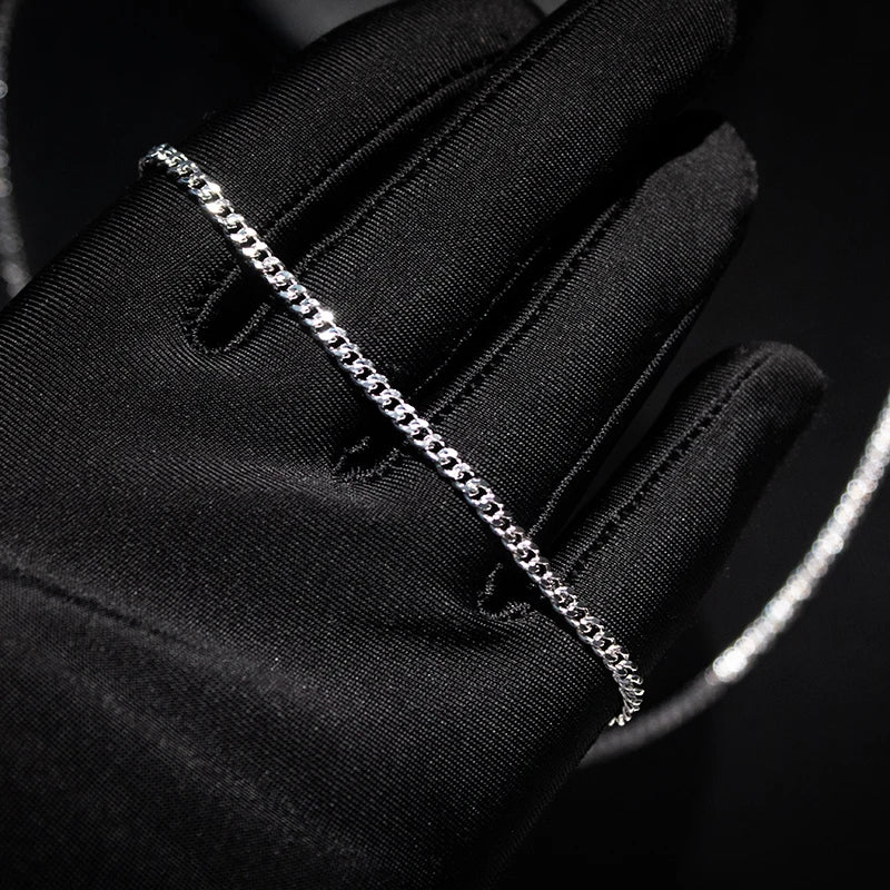 BiG-BOSS Cuban Link Chain Hip Hop Jewelry 3mm 925 Sterling Silver Cadenas Cubanas Fashion Men Necklace