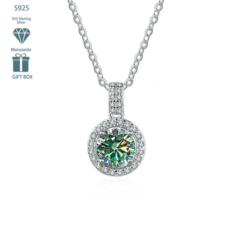 Factory Multi Colorful Moissanite Jewelry Classic 925 Silver Circle Bezel Set Round Cut 1ct VVS GRA Moissanite Pendant Necklace