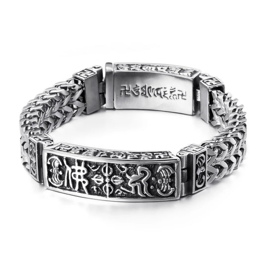 KALEN Stainless Steel Retro Buddhist Sutra Bracelet Men
