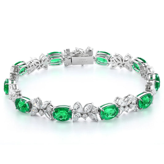 ArtistA Tennis Vintage Lab-Created Emerald Bangle in 925 Sterling Silver