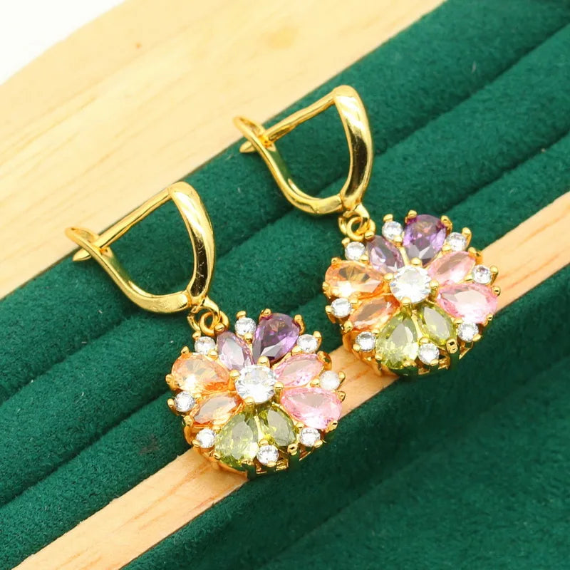 XOTICA Women's Gold Plated Silver Wedding Jewelry Set Multi-Color Zircon Emerald Earrings Bracelet Necklace Ring-for Parties Special
