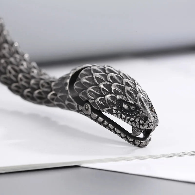 REBEL 220mm Men Punk Oxidized Black/Silver/Gold Stainless Steel Feathers Snake Links Bracelet