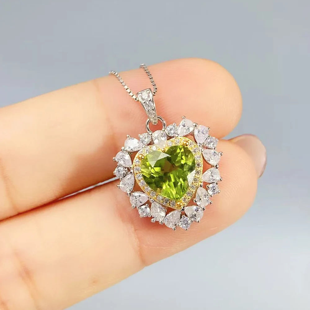 Gioiellieri Vintage Peridot Pendant with 925 Sterling Silver Real Natural Green Gemstone Jewelry for Women Birthday Anniversary Gift Stamped