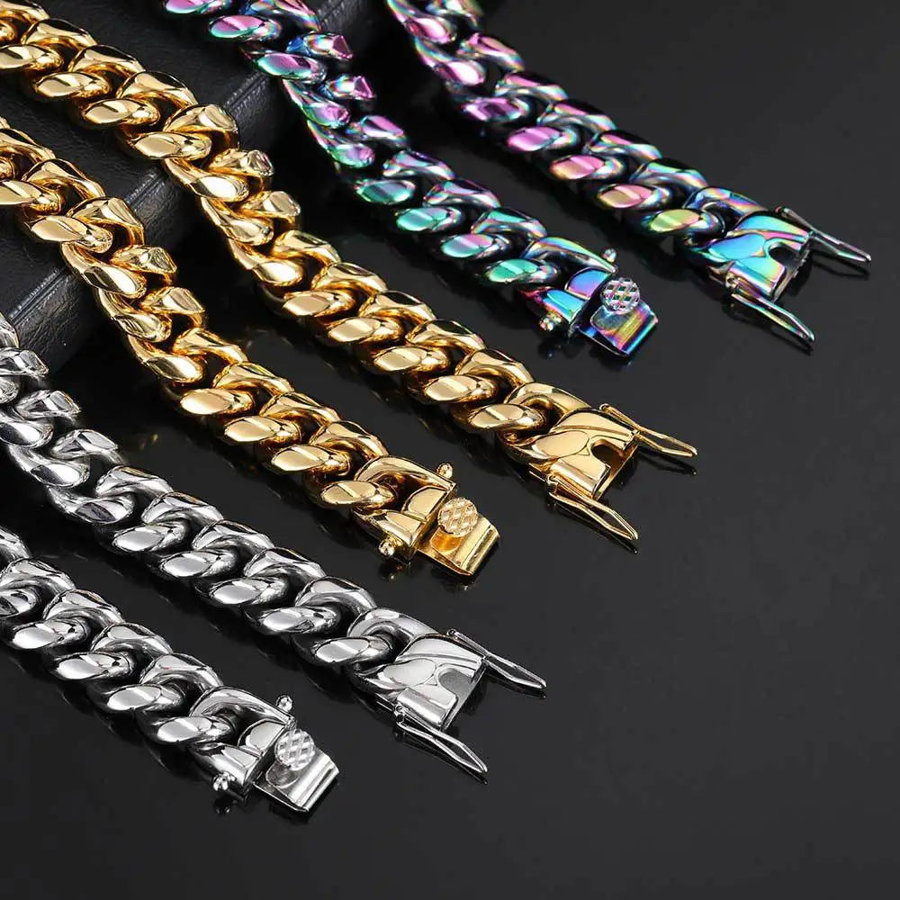 BiG-BOSS Fashion High Quality Hip Hop Colorful Gold Plated Stainless Steel Cuban Link Chain Necklace Jewelry for Man