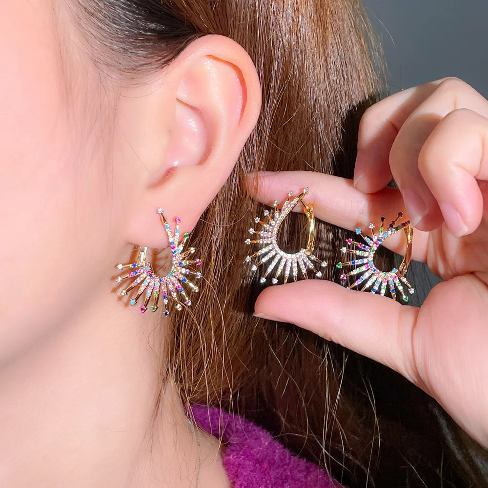 S&S CZ Firework Blossom Big Hoop Earrings – Multicolour & White – 18K Gold Plated – Collection