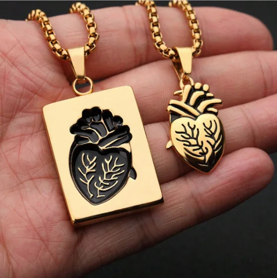 REBEL 2pcs/set Necklace Puzzle Jewelry Couple Collares Anatomical Heart Necklace Men Gift Stainless Steel Chain Alloy Pendant