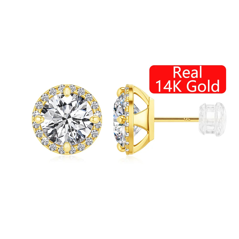 Gioiellieri Fine Jewelry Woman Engagement Friendship Gift 0.5ct 1ct Moissanite Hollow 14K Gold Classic Halo Stud Earrings