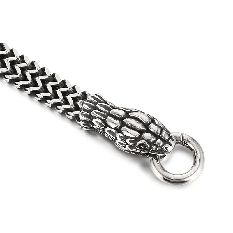VIKING Mens Punk Snake Chain Bracelet & Necklace – Silver Stainless Steel