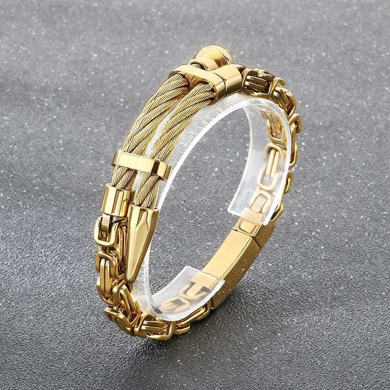 REBEL Trendy Fine Jewelry Fashion Bracelets Stainless Steel Byzantine Links Bangle Bracelet