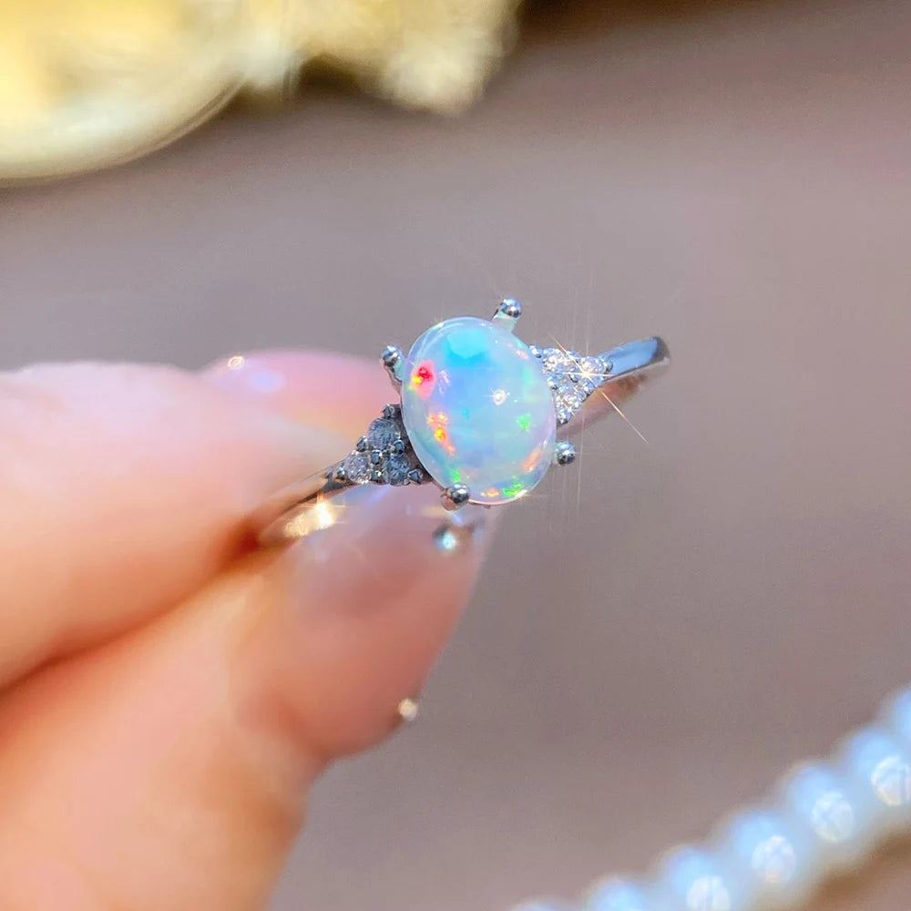 Gioiellieri High Quality Natural White Oval Cut Opal Luxury Ring Pendant Set 925 Sterling Silver Women's Jewelry