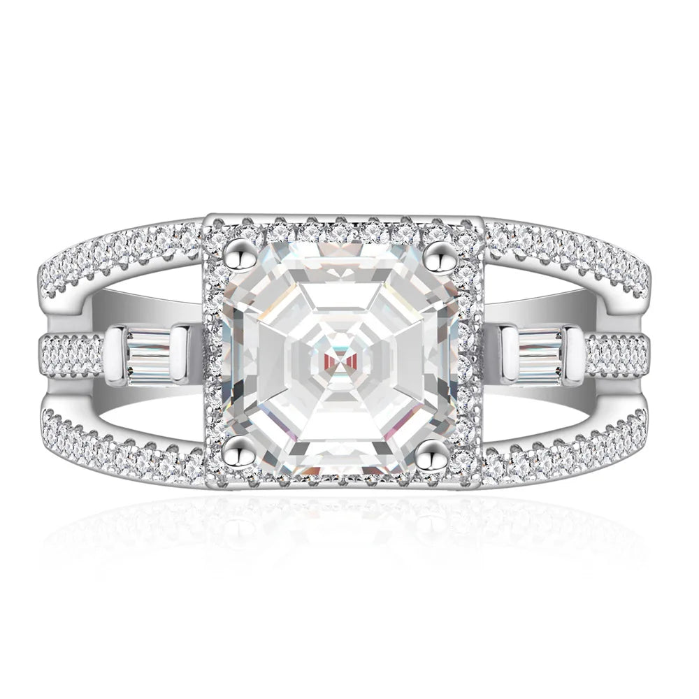 MuShan Jewelry Factory  New square Simulation Diamond 925 Sterling Silver Ring for Women Instagram Style Light Luxury Jewelry
