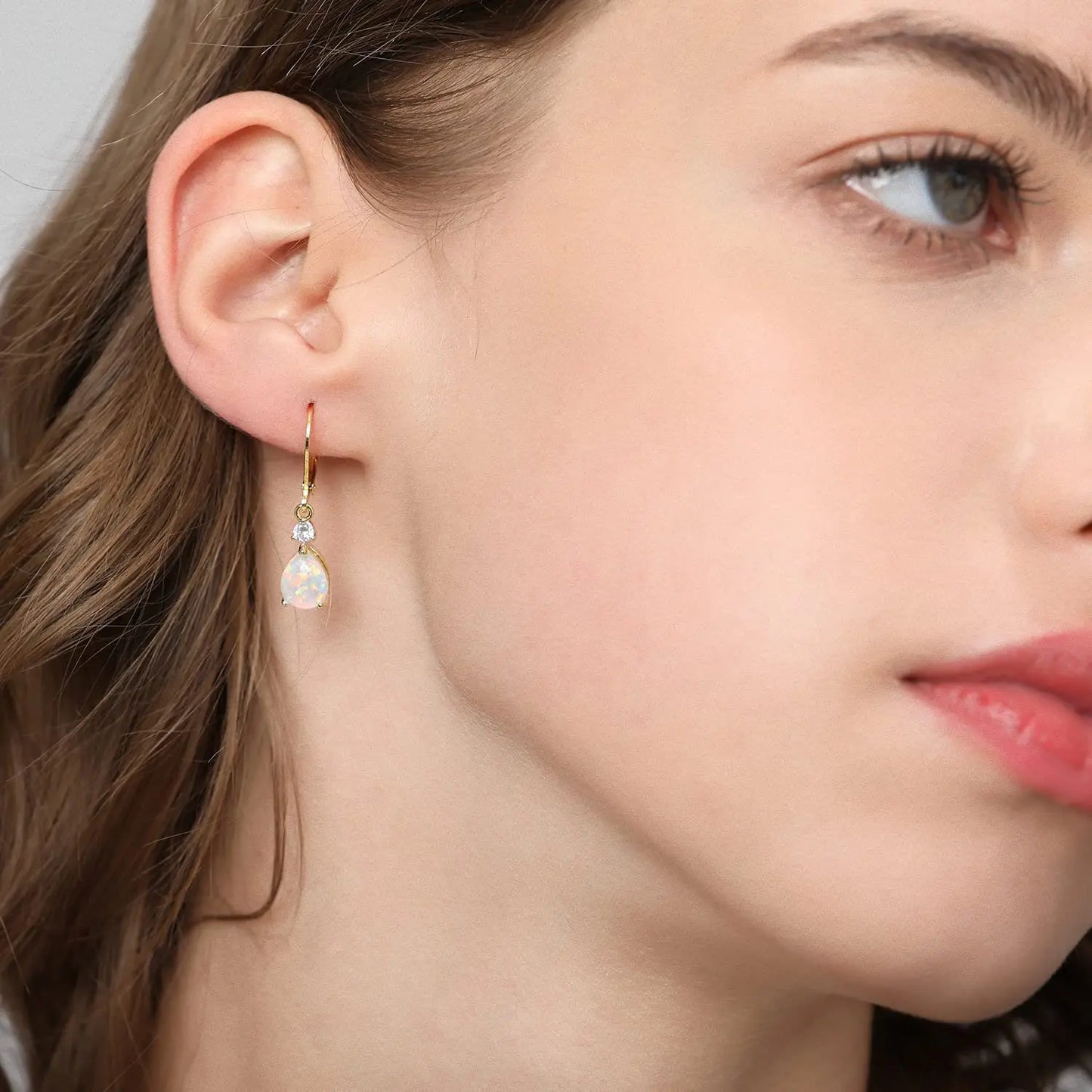 Bohemia Christian Style Silver Plated Brass Water Drop Single White Opal Gift Earrings for Women