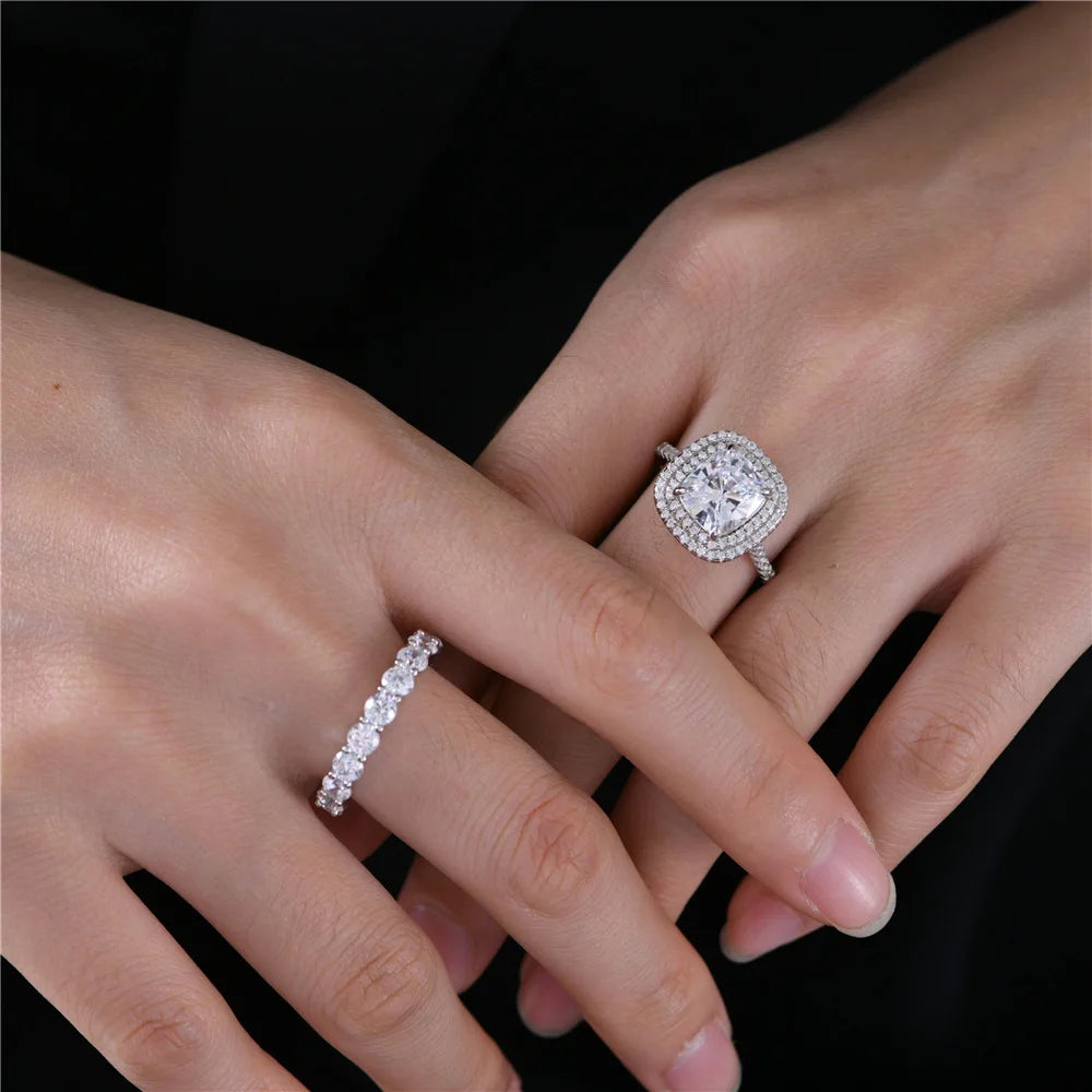 Silverelli | 925 Silver 3ct High Carbon Diamond Bezel Ring | 8×9mm | Platinum Plated