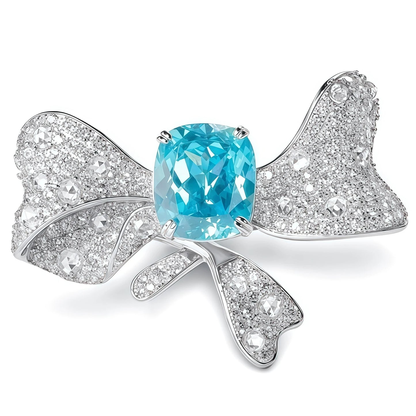 MUSHAN 925 Silver Platinum Plated Luxury High Carbon Diamond Lab Grown Blue Paraiba Bowknot Wedding Bands Rings for Women