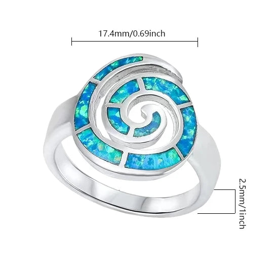 Vortex Blue Opal Twisted Ring | Iridescent Gem Inlay Band | Nature-Inspired Fashion Jewelry for Women Trendy Wear