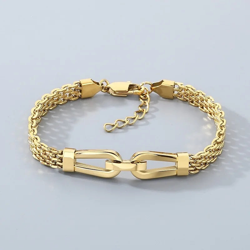 Kalen Ins Hollow Woven Chain Bracelet Niche Design Horseshoe Buckle Adjustable Stainless Steel Men Bracelet