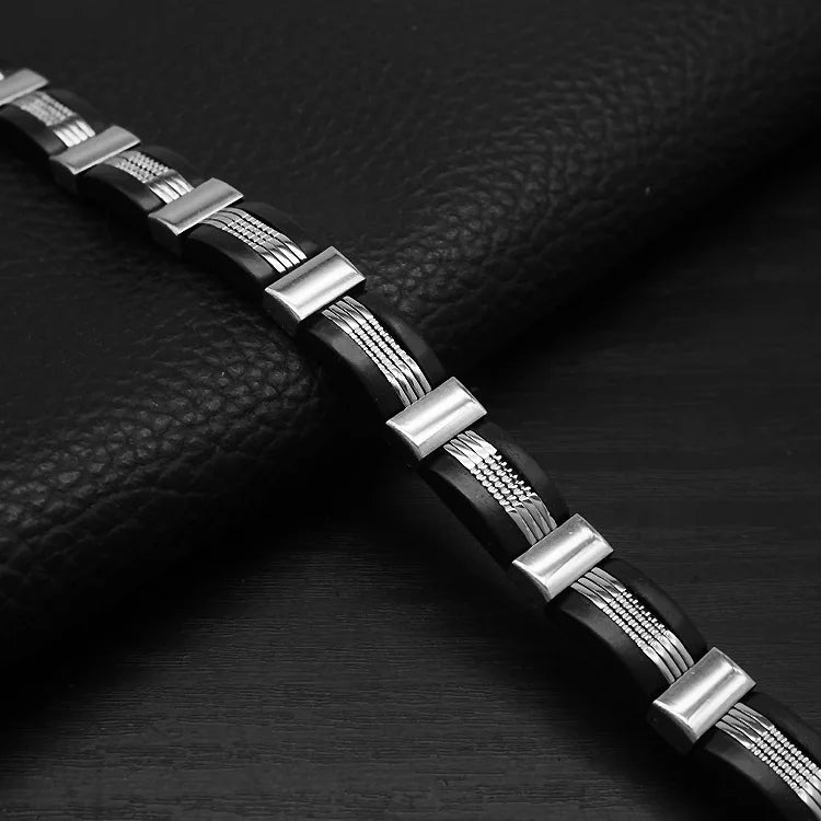 Korean Style Silicone Wristbands 316l Premium Stainless Steel Jewelry. Bangles Chain Hand Bracelet for Men ALN26031490