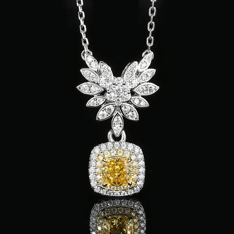 Gemfiori Sweet Princess Angel Wings Square Apple Green Zircon Pendant Light Luxury Fashion Design High Quality Texture Jewelry