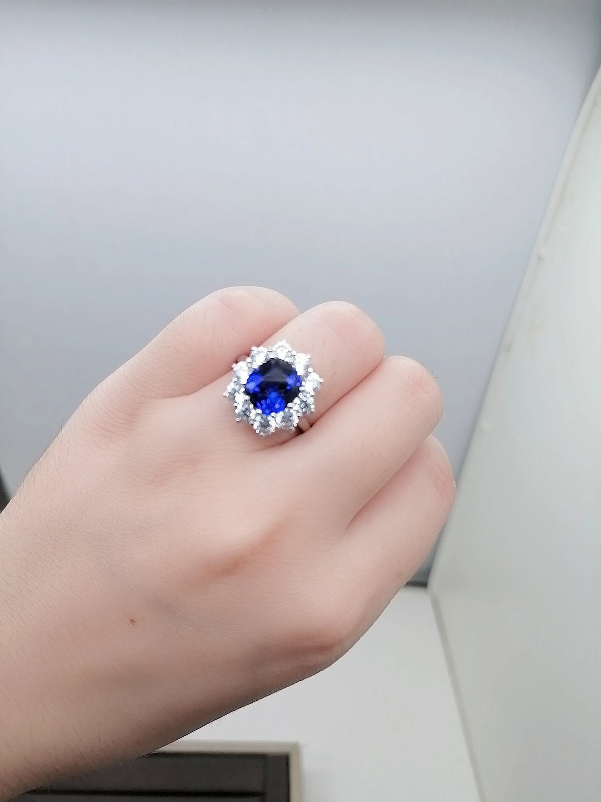 Gemfiori Custom Lab Grown Sapphire Engagement Rings Rhodium Plated Sterling Silver 925 Wedding & Party Vintage Style