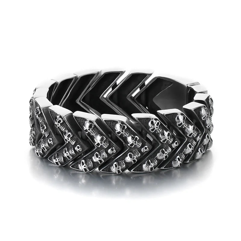 REBEL Mens Punk Fine Jewelry Fashion Bracelets Stainless Steel Trendy Skull Links Bracelet